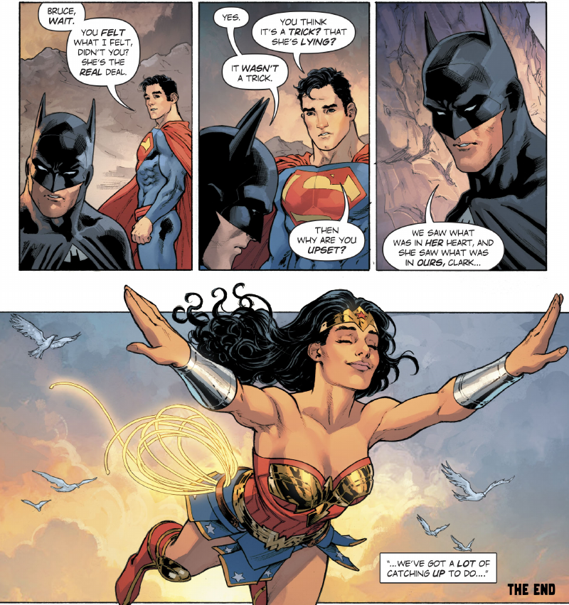 Illustration for article titled The First Time Batman and Superman Met Wonder Woman Was Downright Adorable
